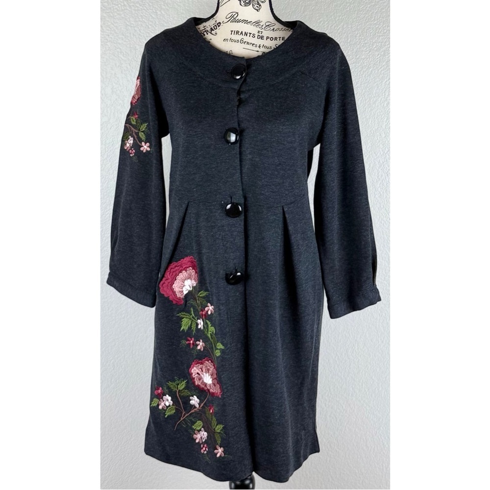 Caite Grey Embroidered Floral Print Dress, size Medium